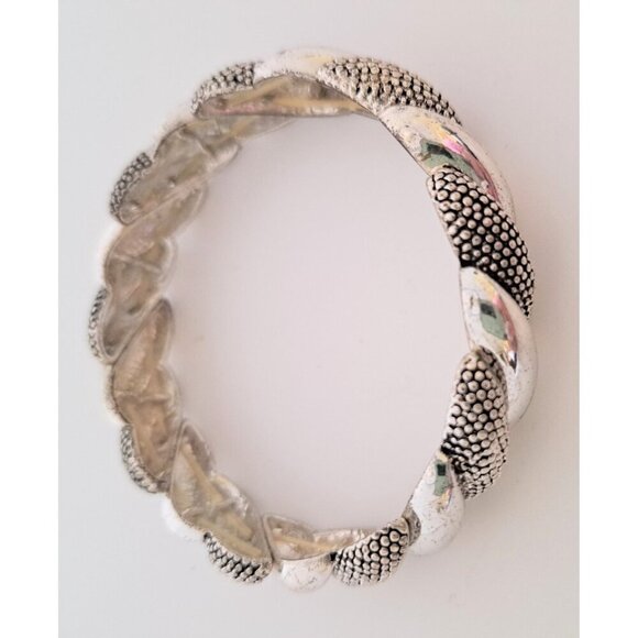 Vintage Women's Silver Tone Twisted Texture Link Chain Stretch Bracelet - Picture 1 of 2